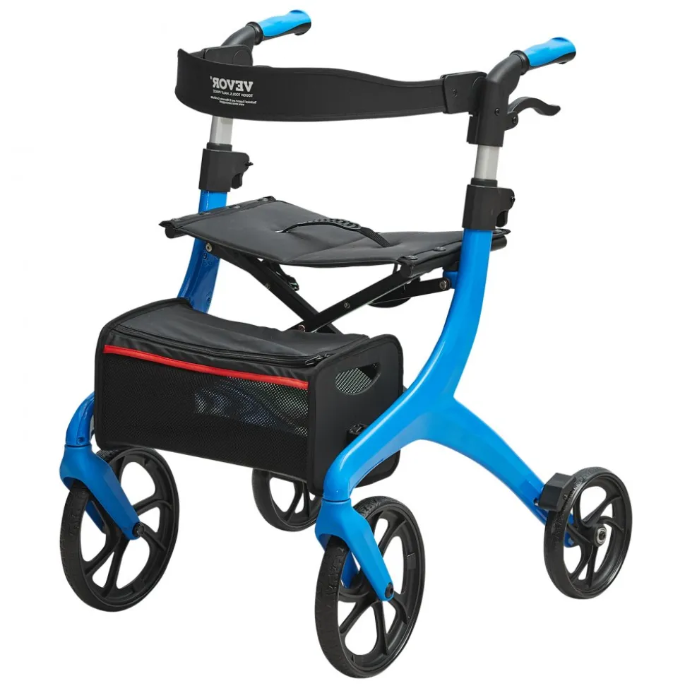 VEVOR Folding Rollator Walker for Seniors and Adults, Lightweight Aluminum Rolling Walker with Seat and Adjustable Handle, 4-Wheel Outdoor Mobility Walker with Spacious Storage Bag, 300LBS Capacity