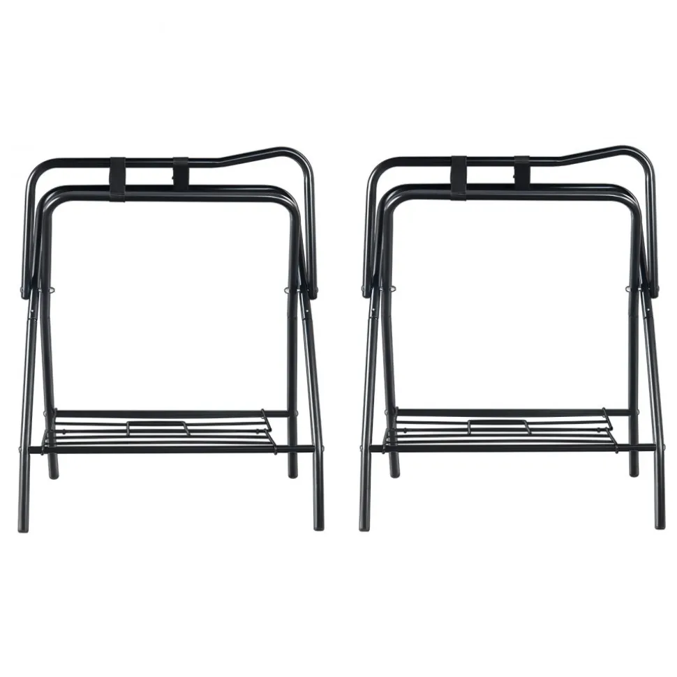 VEVOR Folding Saddle Rack, 28 x 19 x 37.5 in, 2 Packs Freestanding Horse Saddle Stand, Portable Horse Blanket Holder, Heavy Duty Steel Saddle Rack for English & Western Saddles, Tack Storage, Black