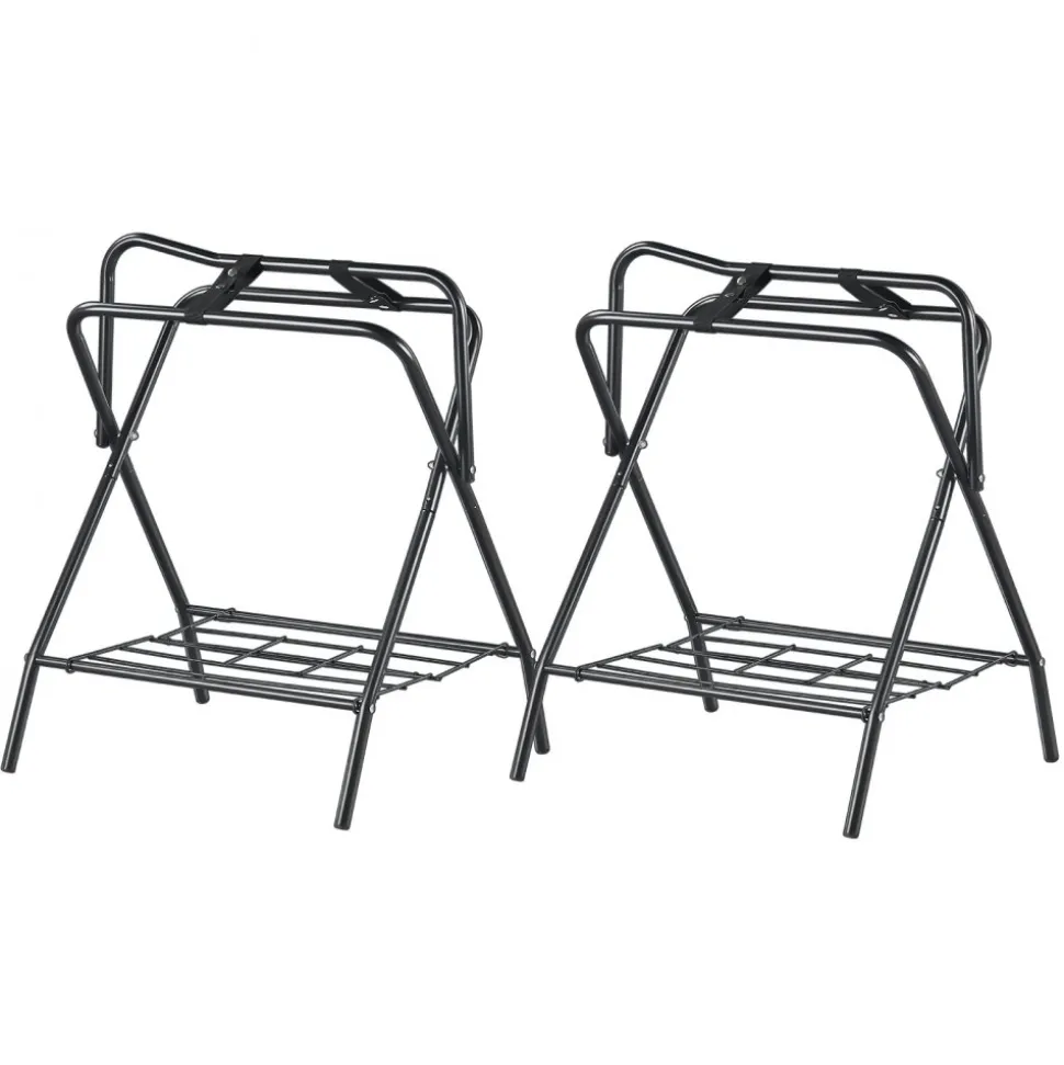 VEVOR Folding Saddle Rack, 28 x 19 x 37.5 in, 2 Packs Freestanding Horse Saddle Stand, Portable Horse Blanket Holder, Heavy Duty Steel Saddle Rack for English & Western Saddles, Tack Storage, Black