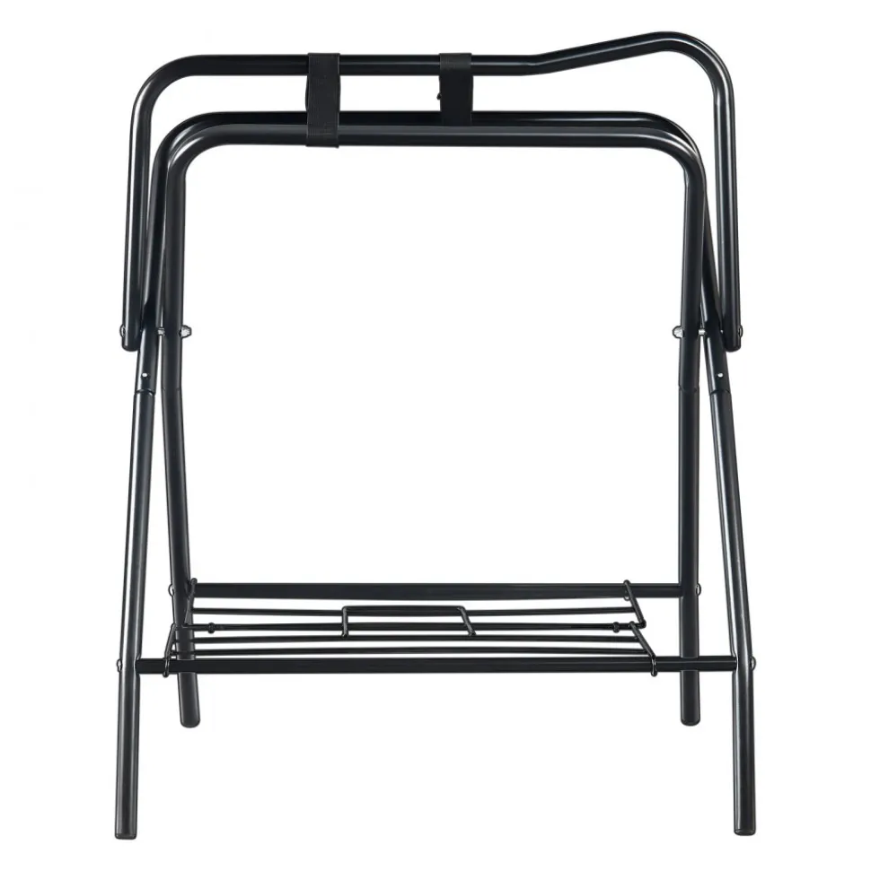 VEVOR Folding Saddle Rack, 28 x 19 x 37.5 in, Freestanding Horse Saddle Stand, Portable Horse Blanket Holder, Heavy Duty Steel Saddle Rack for English & Western Saddles, Tack Storage, Black
