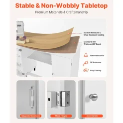 VEVOR Folding Sewing Table, Multipurpose Sewing Machine Table with Compact Design, Wheels, Wooden Pegs, Storage Trays and Shelf, Magnetic Door Lock, Craft Station and Side Desk for Home, Light Green
