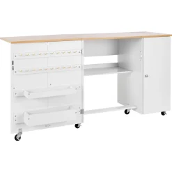 VEVOR Folding Sewing Table, Multipurpose Sewing Machine Table with Compact Design, Wheels, Wooden Pegs, Storage Trays and Shelf, Magnetic Door Lock, Craft Station and Side Desk for Home, Light Green