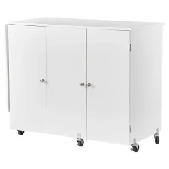 VEVOR Folding Sewing Table, Multipurpose Sewing Machine Table with Compact Design, Wheels, Shelves, Storage Trays, Wooden Pegs, and Magnetic Doors, Sewing Desk Cabinet for Sewing Machine, White