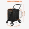 VEVOR Folding Shopping Cart with Removable Waterproof Liner, 210LBS Large Capacity Jumbo Grocery Cart with Dual Basket, 360° Swivel Wheels, Dense Metal Mesh Base, Heavy Duty Utility Cart for Shopping