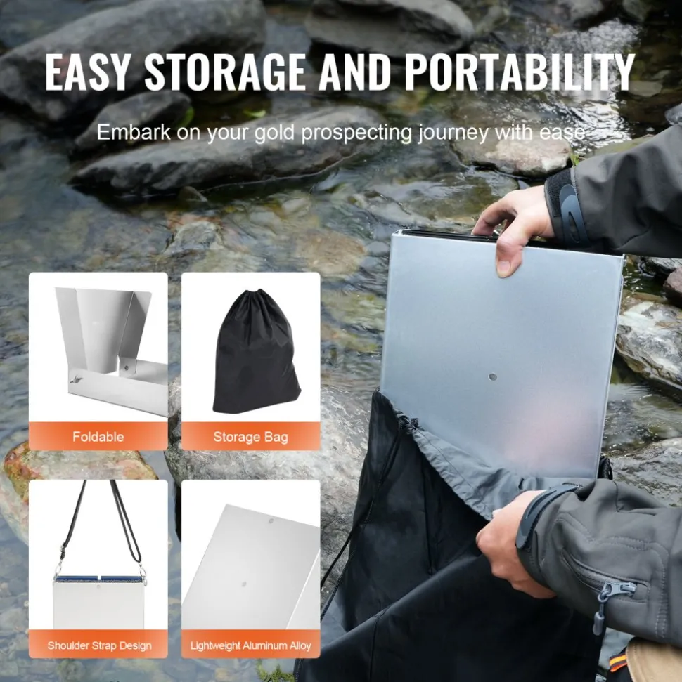 VEVOR Folding Sluice Box Gold Panning Kit, 50 Inch 23pc Gold Prospecting Equipment Kit with Gold Pan, Classifier Screen, Separating Magnet, Backpack and More
