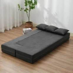 VEVOR Folding Sofa Bed, 3-in-1 Foldable Couch Bed with 3 Pillows and Washable Cover, 25D High Density Memory Foam Convertible Sleeper Chair Bed, Futon Couch for Living Room, Bedroom, Dark Grey(Twin)