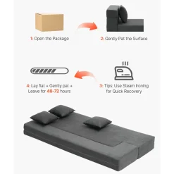 VEVOR Folding Sofa Bed, 3-in-1 Foldable Couch Bed with 3 Pillows and Washable Cover, 25D High Density Memory Foam Convertible Sleeper Chair Bed, Futon Couch for Living Room, Bedroom, Dark Grey(Twin)