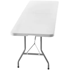 VEVOR Folding Table, 8 Ft Heavy Duty Portable Fold-in-Half Utility Table, Indoor Outdoor Plastic Rectangle Table with Built in Handle, for Party, Dining, Wedding, Events, Picnic, Camping, White