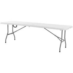 VEVOR Folding Table, 8 Ft Heavy Duty Portable Fold-in-Half Utility Table, Indoor Outdoor Plastic Rectangle Table with Built in Handle, for Party, Dining, Wedding, Events, Picnic, Camping, White
