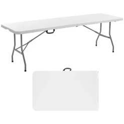 VEVOR Folding Table, 8 Ft Heavy Duty Portable Fold-in-Half Utility Table, Indoor Outdoor Plastic Rectangle Table with Built in Handle, for Party, Dining, Wedding, Events, Picnic, Camping, White