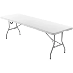 VEVOR Folding Table, 8 Ft Heavy Duty Portable Fold-in-Half Utility Table, Indoor Outdoor Plastic Rectangle Table with Built in Handle, for Party, Dining, Wedding, Events, Picnic, Camping, White