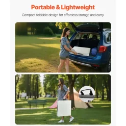 VEVOR Folding Table, 4 Ft Heavy Duty Portable Fold-in-Half Utility Table, Indoor Outdoor Plastic Rectangle Table with Adjustable Height and Built in Handle, for Party, Dining, Picnic, Camping, White