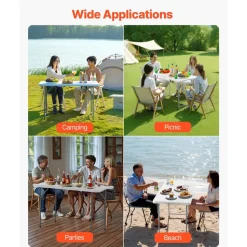 VEVOR Folding Table, 4 Ft Heavy Duty Portable Fold-in-Half Utility Table, Indoor Outdoor Plastic Rectangle Table with Adjustable Height and Built in Handle, for Party, Dining, Picnic, Camping, White
