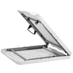 VEVOR Folding Table, 4 Ft Heavy Duty Portable Fold-in-Half Utility Table, Indoor Outdoor Plastic Rectangle Table with Adjustable Height and Built in Handle, for Party, Dining, Picnic, Camping, White