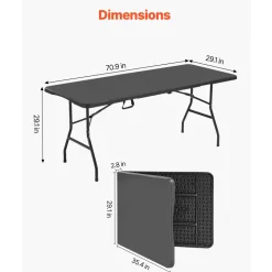 VEVOR Folding Table, 6 Ft Heavy Duty Portable Fold-in-Half Utility Table, Indoor Outdoor Plastic Rectangle Table with Built in Handle, for Party, Dining, Wedding, Events, Picnic, Camping, Black