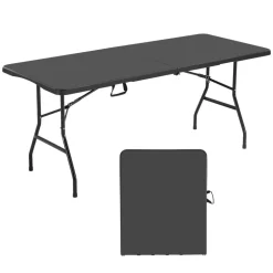 VEVOR Folding Table, 6 Ft Heavy Duty Portable Fold-in-Half Utility Table, Indoor Outdoor Plastic Rectangle Table with Built in Handle, for Party, Dining, Wedding, Events, Picnic, Camping, Black
