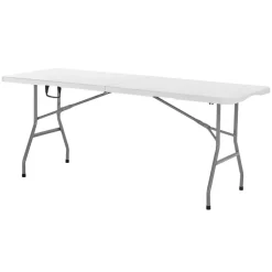 VEVOR Folding Table, 6 Ft Heavy Duty Portable Fold-in-Half Utility Table, Indoor Outdoor Plastic Rectangle Table with Built in Handle, for Party, Dining, Wedding, Events, Picnic, Camping, White