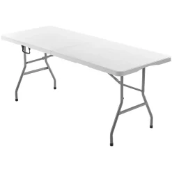VEVOR Folding Table, 6 Ft Heavy Duty Portable Fold-in-Half Utility Table, Indoor Outdoor Plastic Rectangle Table with Built in Handle, for Party, Dining, Wedding, Events, Picnic, Camping, White