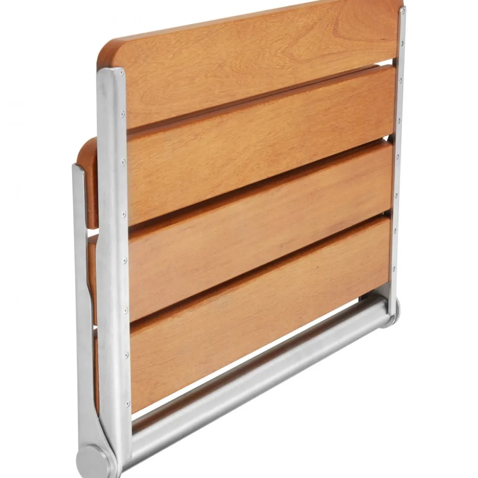 VEVOR Folding Teak Shower Seat, 20.9 x 16'' Unfolded, Wall Mounted Fold Up Shower Bench with 500 lbs Load Capacity, Space Saving Home Care Fold Down Shower Chair, for Seniors Pregnant Women Children