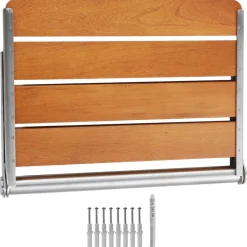 VEVOR Folding Teak Shower Seat, 20.9 x 16'' Unfolded, Wall Mounted Fold Up Shower Bench with 500 lbs Load Capacity, Space Saving Home Care Fold Down Shower Chair, for Seniors Pregnant Women Children