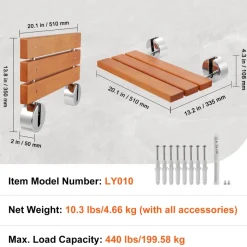 VEVOR Folding Teak Shower Seat, 20.1