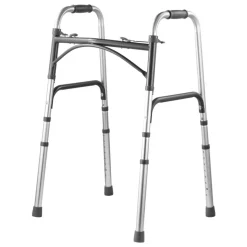 VEVOR Folding Walker, 2-Button Folding Walkers with 8-Level Adjustable Height and Durable Handles, Lightweight Aluminum Mobility Walker Aid for Elderly Handicapped Disabled, Up to 350 Pounds