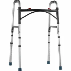VEVOR Folding Walker, 2-Button Folding Walkers with 8-Level Adjustable Height and Durable Handles, Lightweight Aluminum Mobility Walker Aid for Elderly Handicapped Disabled, Up to 350 Pounds