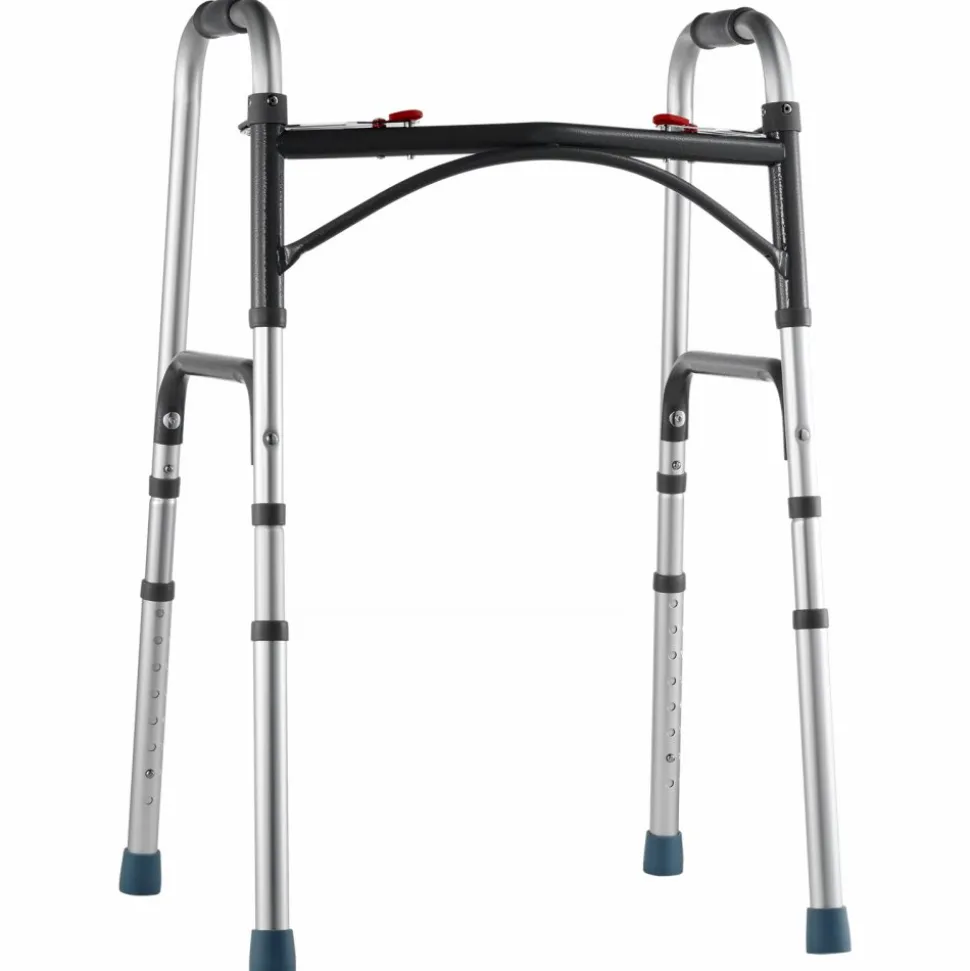VEVOR Folding Walker, 2-Button Folding Walkers with 8-Level Adjustable Height and Durable Handles, Lightweight Aluminum Mobility Walker Aid for Elderly Handicapped Disabled, Up to 350 Pounds