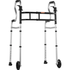 VEVOR Folding Walker on Wheels, 3-in-1 Stand-Assist Folding Walkers with Adjustable Height and Width, Lightweight Aluminum | Front Wheeled Mobility Aid for Elderly Handicapped Disabled, Up to 350LBS