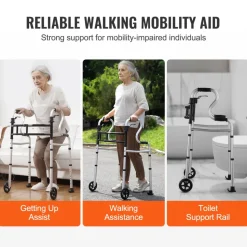 VEVOR Folding Walker on Wheels, 3-in-1 Stand-Assist Folding Walkers with Adjustable Height and Width, Lightweight Aluminum | Front Wheeled Mobility Aid for Elderly Handicapped Disabled, Up to 350LBS
