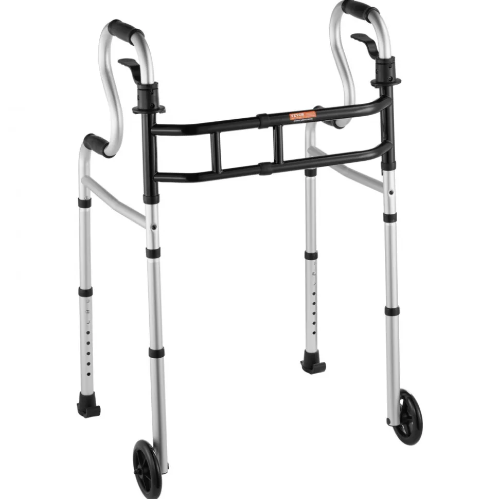 VEVOR Folding Walker on Wheels, 3-in-1 Stand-Assist Folding Walkers with Adjustable Height and Width, Lightweight Aluminum | Front Wheeled Mobility Aid for Elderly Handicapped Disabled, Up to 350LBS