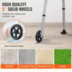 VEVOR Folding Walker on Wheels, 3-in-1 Stand-Assist Folding Walkers with Adjustable Height and Width, Lightweight Aluminum | Front Wheeled Mobility Aid for Elderly Handicapped Disabled, Up to 350LBS