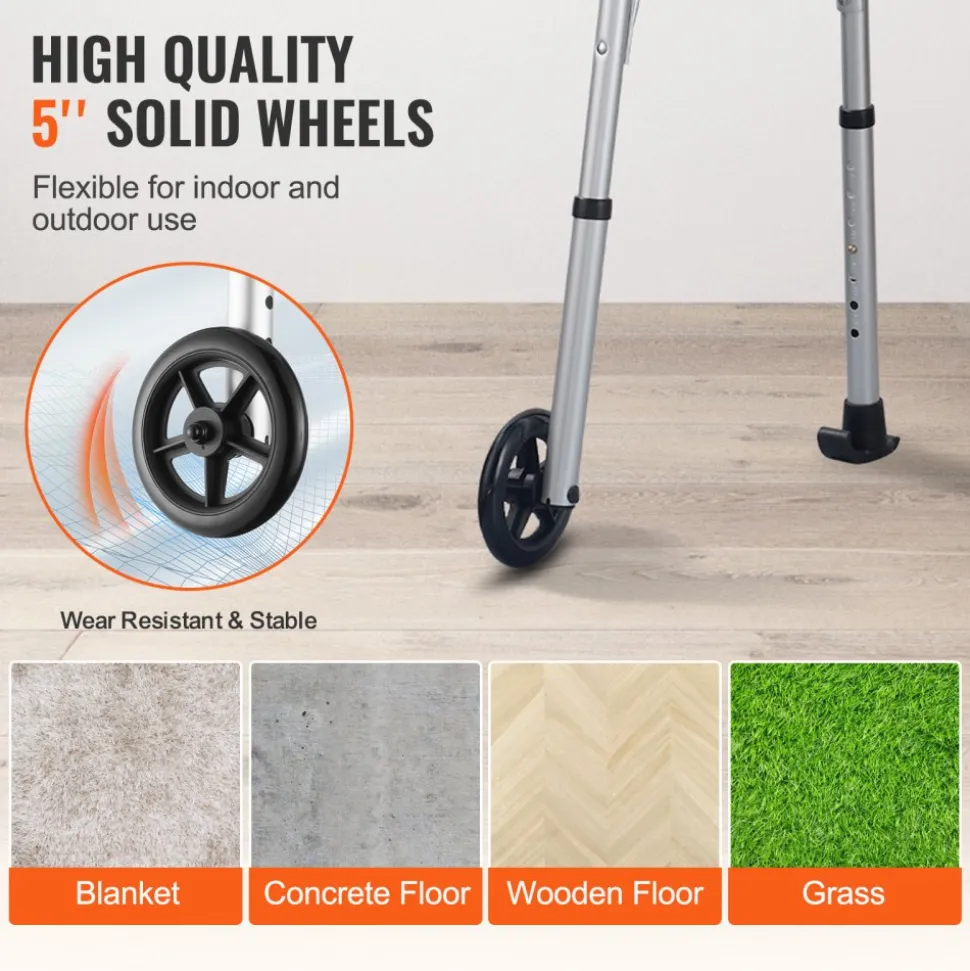 VEVOR Folding Walker on Wheels, 3-in-1 Stand-Assist Folding Walkers with Adjustable Height and Width, Lightweight Aluminum | Front Wheeled Mobility Aid for Elderly Handicapped Disabled, Up to 350LBS