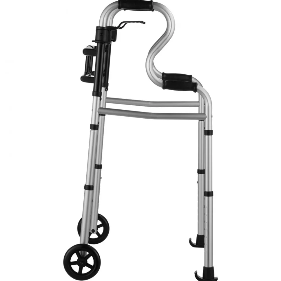 VEVOR Folding Walker on Wheels, 3-in-1 Stand-Assist Folding Walkers with Adjustable Height and Width, Lightweight Aluminum | Front Wheeled Mobility Aid for Elderly Handicapped Disabled, Up to 350LBS