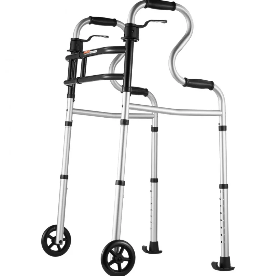 VEVOR Folding Walker on Wheels, 3-in-1 Stand-Assist Folding Walkers with Adjustable Height and Width, Lightweight Aluminum | Front Wheeled Mobility Aid for Elderly Handicapped Disabled, Up to 350LBS