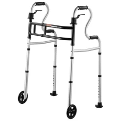 VEVOR Folding Walker on Wheels, 3-in-1 Stand-Assist Folding Walkers with Adjustable Height and Width, Lightweight Aluminum | Front Wheeled Mobility Aid for Elderly Handicapped Disabled, Up to 350LBS