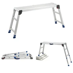 VEVOR Folding Work Platform, Adjustable Height 23-34.5 in, 40 x 12 in Aluminum Step Stool, 500 lbs Load Capacity, Heavy Duty Non-Slip Platform Ladder, Portable Work Bench for Painting, Maintenance