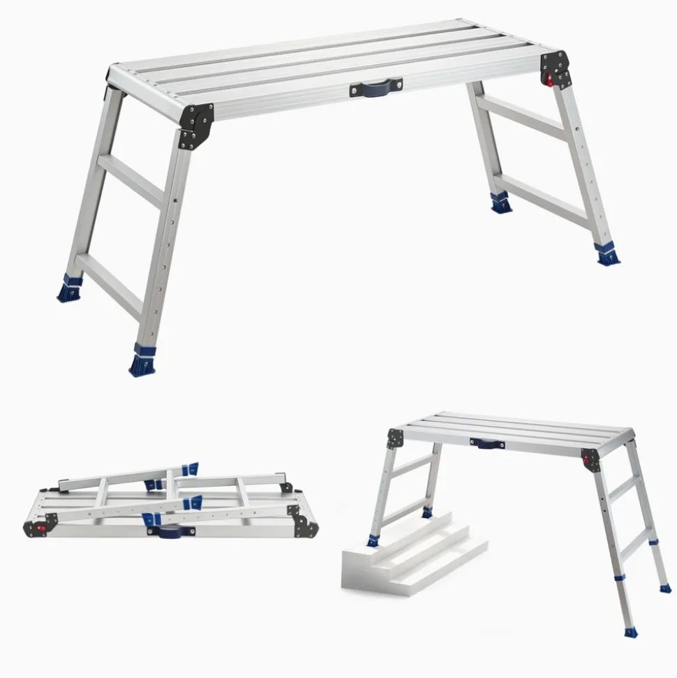 VEVOR Folding Work Platform, Adjustable Height 23-34.5 in, 40 x 18 in Aluminum Step Stool, 500 lbs Load Capacity, Heavy Duty Non-Slip Platform Ladder, Portable Work Bench for Painting, Maintenance