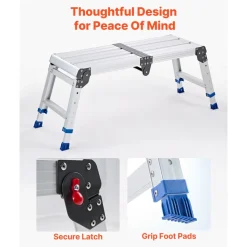 VEVOR Folding Work Platform, Adjustable Height 14.2-20 in, 500 lbs Capacity Aluminum Step Stool, Heavy Duty Non-Slip Platform Ladder, Portable Work Bench for Painting, Cleaning, Home & Professional