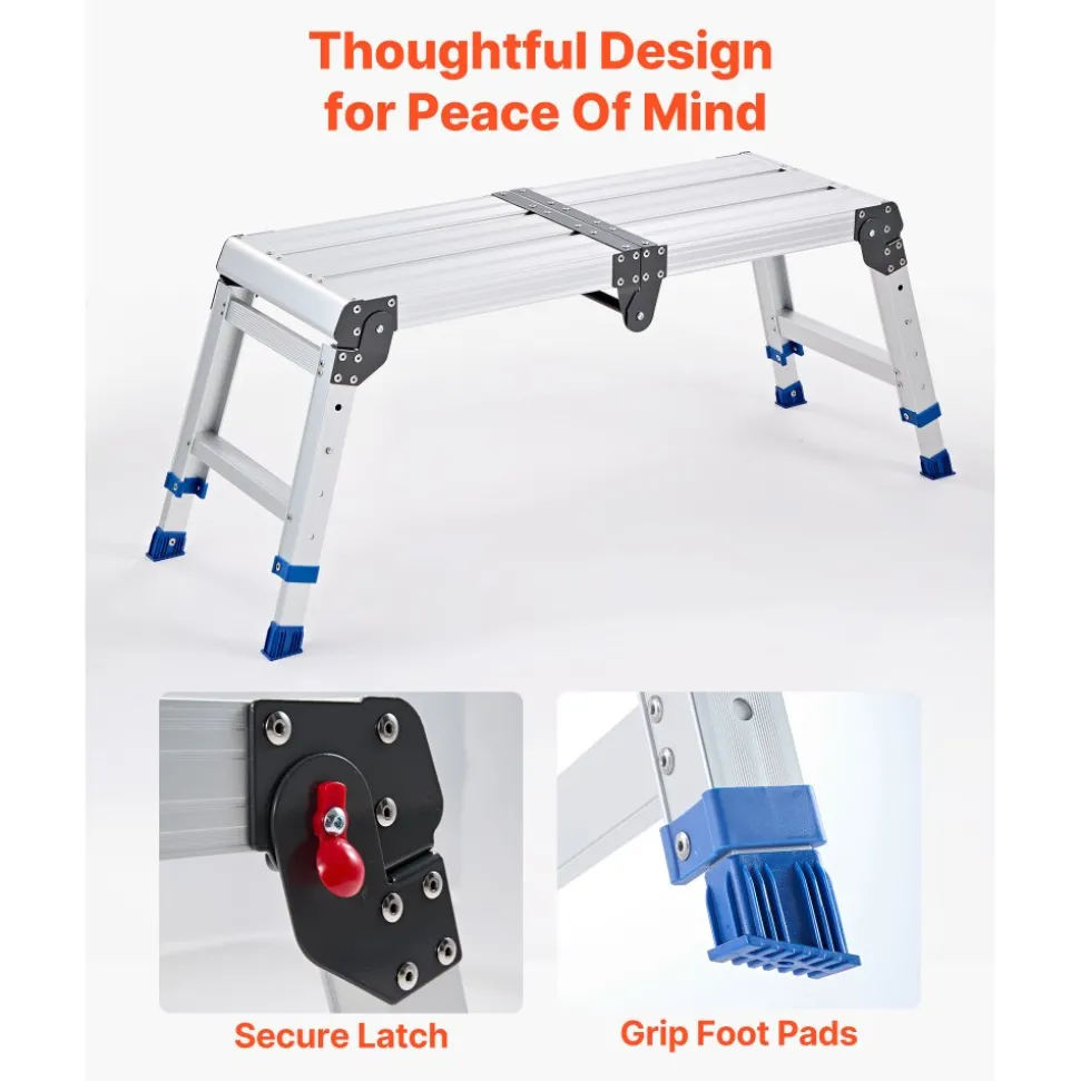 VEVOR Folding Work Platform, Adjustable Height 14.2-20 in, 500 lbs Capacity Aluminum Step Stool, Heavy Duty Non-Slip Platform Ladder, Portable Work Bench for Painting, Cleaning, Home & Professional