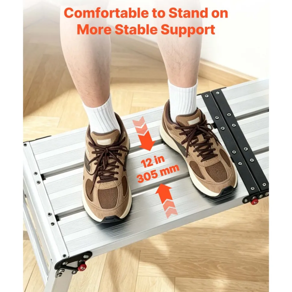 VEVOR Folding Work Platform, Adjustable Height 14.2-20 in, 500 lbs Capacity Aluminum Step Stool, Heavy Duty Non-Slip Platform Ladder, Portable Work Bench for Painting, Cleaning, Home & Professional