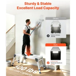 VEVOR Folding Work Platform, Adjustable Height 14.2-20 in, 500 lbs Capacity Aluminum Step Stool, Heavy Duty Non-Slip Platform Ladder, Portable Work Bench for Painting, Cleaning, Home & Professional