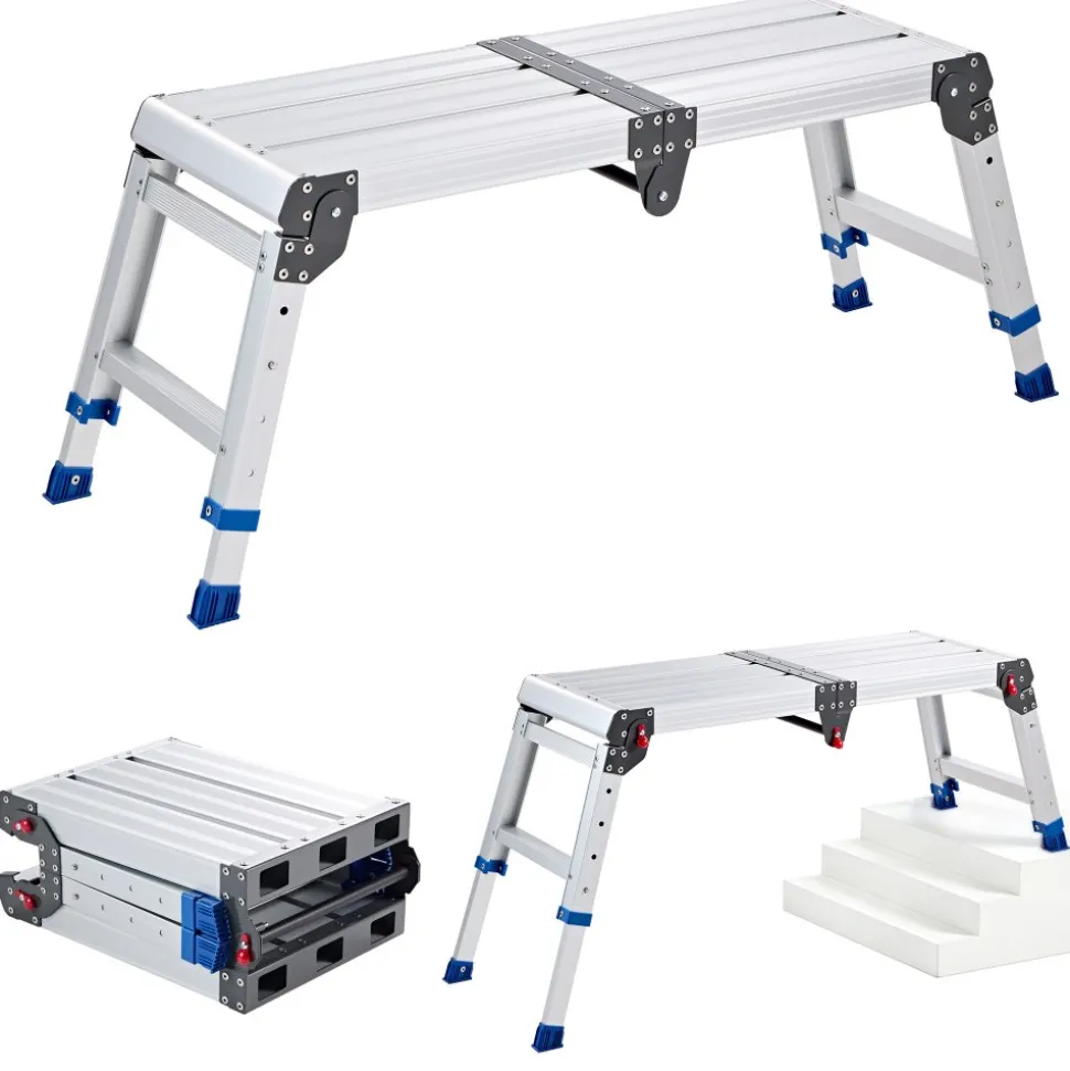 VEVOR Folding Work Platform, Adjustable Height 14.2-20 in, 500 lbs Capacity Aluminum Step Stool, Heavy Duty Non-Slip Platform Ladder, Portable Work Bench for Painting, Cleaning, Home & Professional