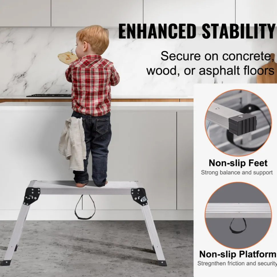 VEVOR Folding Work Platform, 330 lbs Load Capacity, Aluminum Drywall Stool Ladder, Heavy Duty Work Bench w/ Non-Slip Feet, Ideal for Washing Vehicles, Cleaning, Painting, Decorating