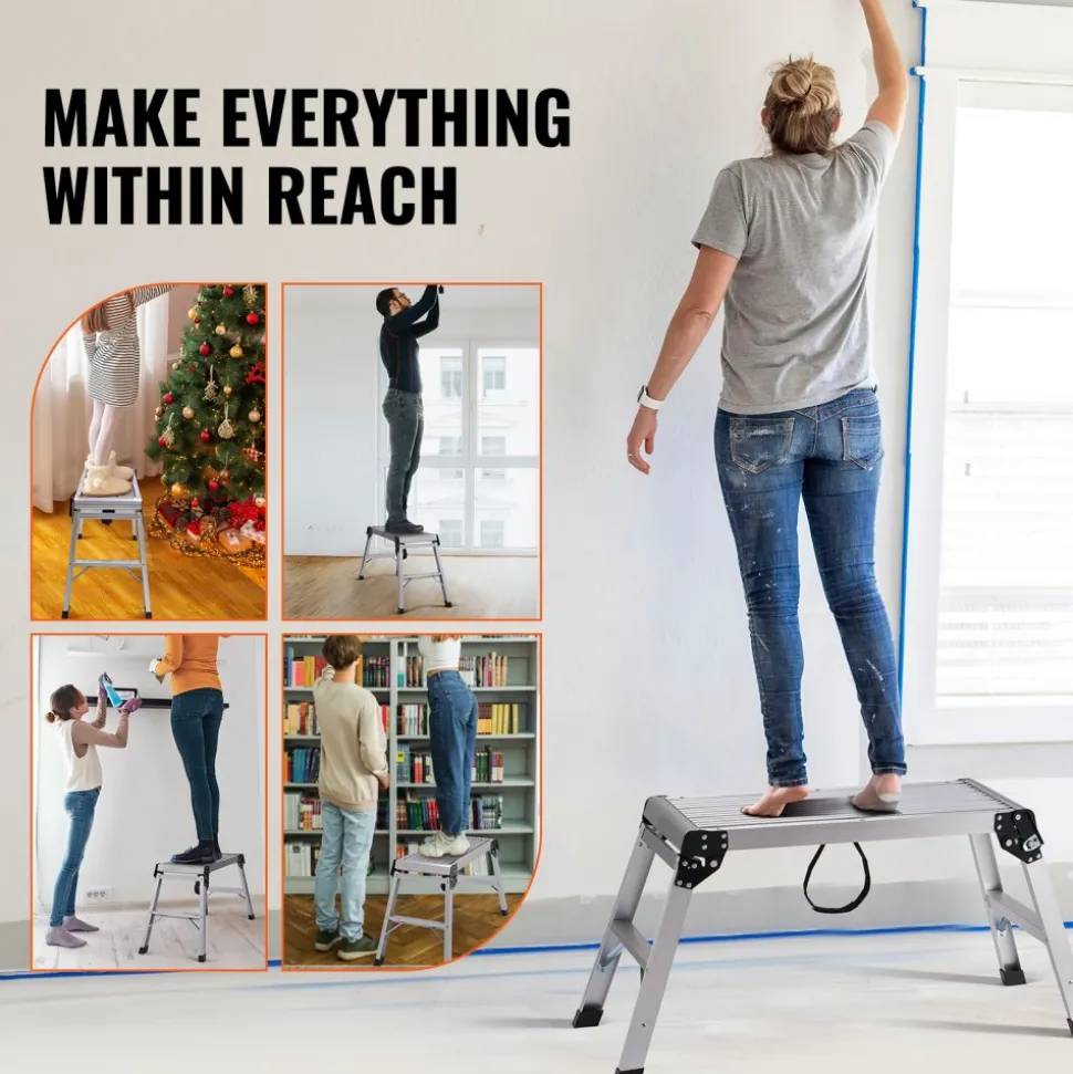 VEVOR Folding Work Platform, 330 lbs Load Capacity, Aluminum Drywall Stool Ladder, Heavy Duty Work Bench w/ Non-Slip Feet, Ideal for Washing Vehicles, Cleaning, Painting, Decorating