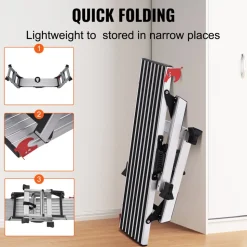VEVOR Folding Work Platform, 660 lbs Load Capacity, Aluminum Drywall Stool Ladder, Heavy Duty Work Bench w/ Non-Slip Feet, Ideal for Washing Vehicles, Cleaning, Painting, Decorating