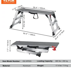 VEVOR Folding Work Platform, 660 lbs Load Capacity, Aluminum Drywall Stool Ladder, Heavy Duty Work Bench w/ Non-Slip Feet, Ideal for Washing Vehicles, Cleaning, Painting, Decorating