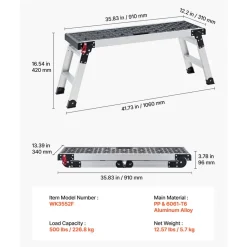 VEVOR Folding Work Platform, 35.8 x 12.2 in Aluminum Step Stool, 16.5 in Height, 500 lbs Load Capacity, Heavy Duty Platform Ladder with Locks, Portable Work Bench for Painting & Maintenance & Home