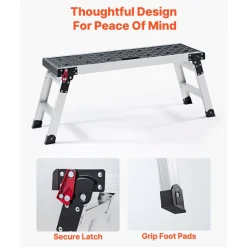 VEVOR Folding Work Platform, 35.8 x 12.2 in Aluminum Step Stool, 16.5 in Height, 500 lbs Load Capacity, Heavy Duty Platform Ladder with Locks, Portable Work Bench for Painting & Maintenance & Home