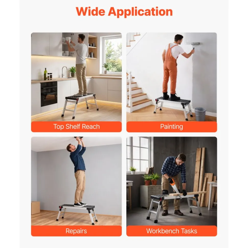 VEVOR Folding Work Platform, 35.8 x 12.2 in Aluminum Step Stool, 16.5 in Height, 500 lbs Load Capacity, Heavy Duty Platform Ladder with Locks, Portable Work Bench for Painting & Maintenance & Home